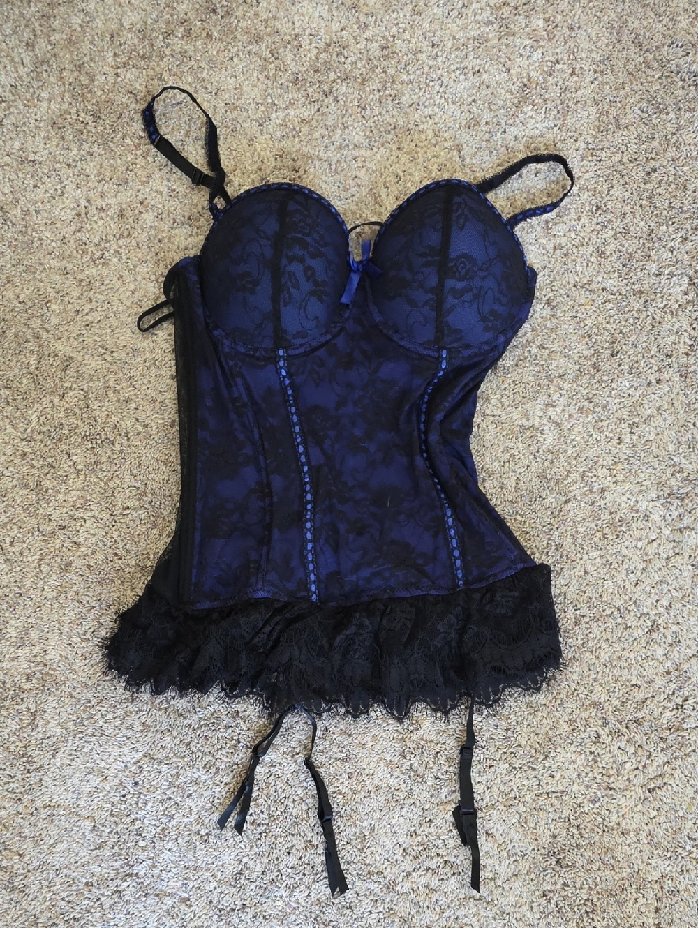 Baci Size 1X Lace Trim Bustier Corset Camisole - Navy